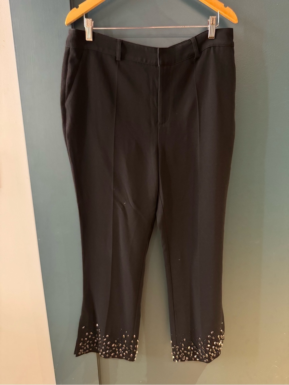 cinq a sept black cropped dress pants with rhinestone embellished cuffs size 14